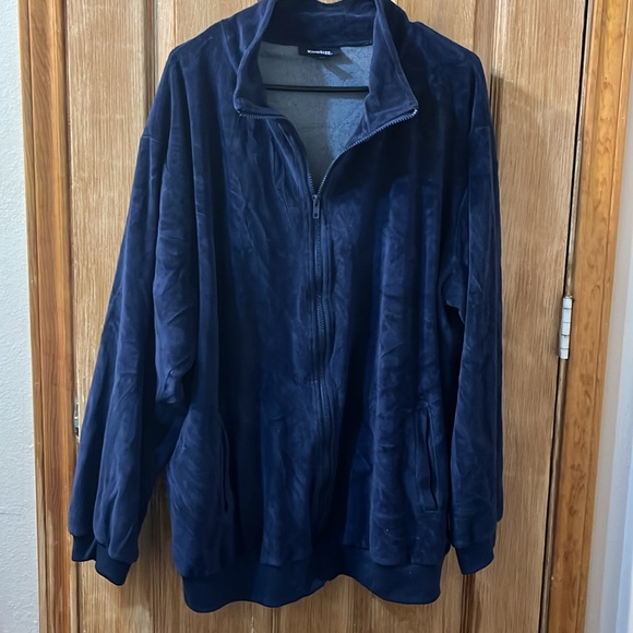 Navy Blue King Size Velvety Material Zip Up Jacket - Picture 2 of 6